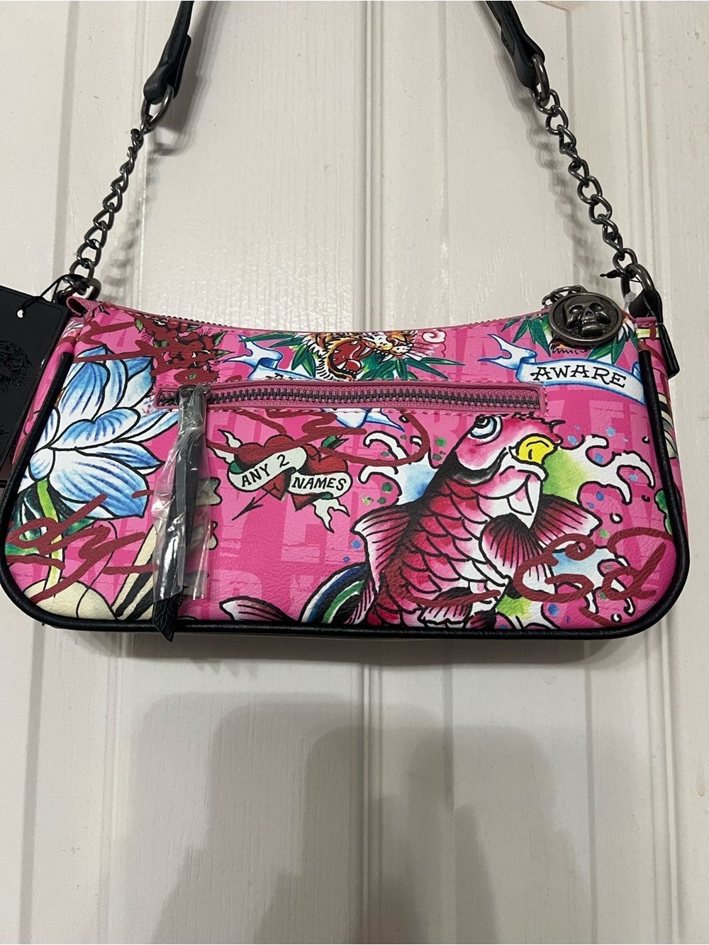 Ed Hardy Love Kills Slowly Pink Shoulder Bag NWT Y2K Skull Purse 10x5x2in - Picture 7 of 11